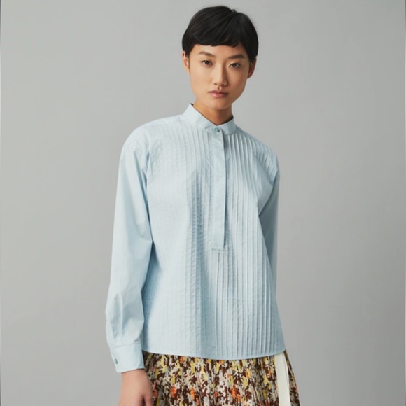 Tory Burch Tops - 🆕 (0️⃣) TORY BURCH SPRING BLUE POPLIN PLEATED SHIRT